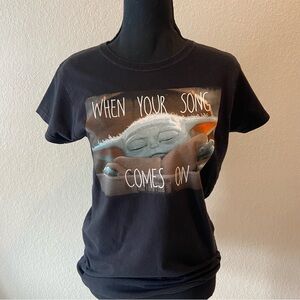 MAD ENGINE STAR WARS Baby Yoda Womens Juniors T-Shirt SzL Blk Cosplay Subliminal